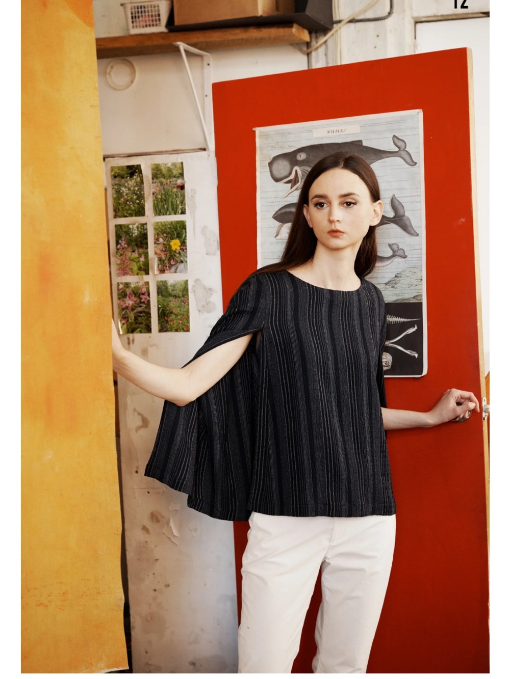 Kal Rieman Navy Textured Scoop Neck Top ~ sleeveless with overlay of cape